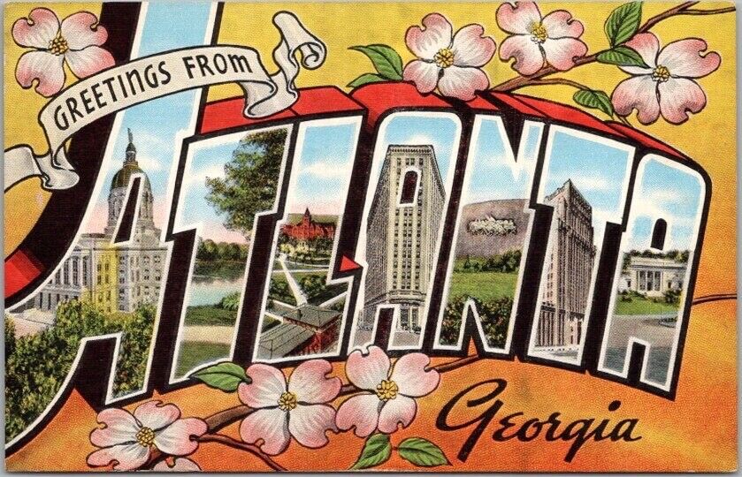 c1940s ATLANTA, Georgia Large Letter Postcard Multi-View / KROPP Linen #10308