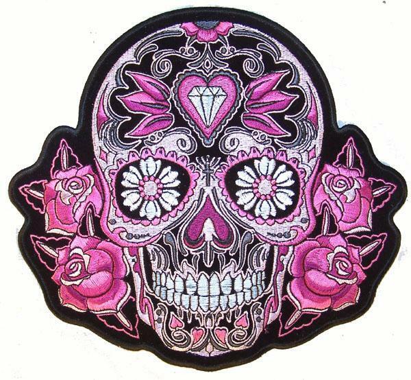 DELUXE JUMBO EMBROIDERIED JEWEL SUGAR SKULL PATCH biker new JP68 patches LARGE