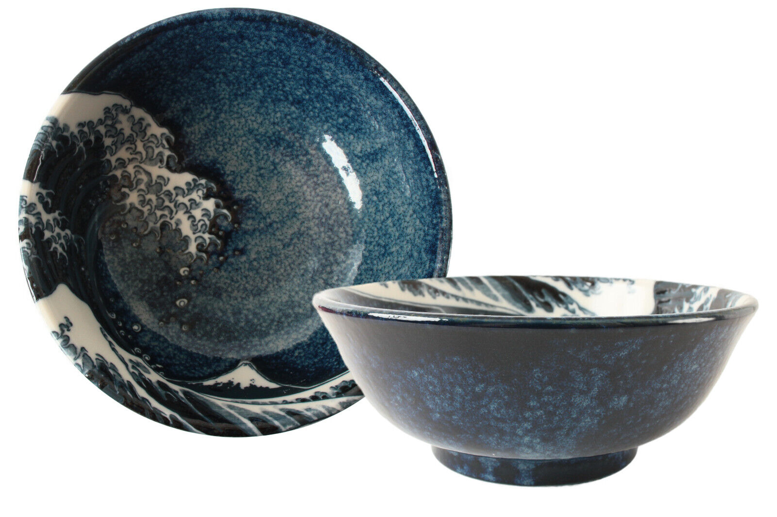 Mino ware Japanese Ceramics Ramen Noodle Donburi Bowl Mt.Fuji & Big Wave Blue