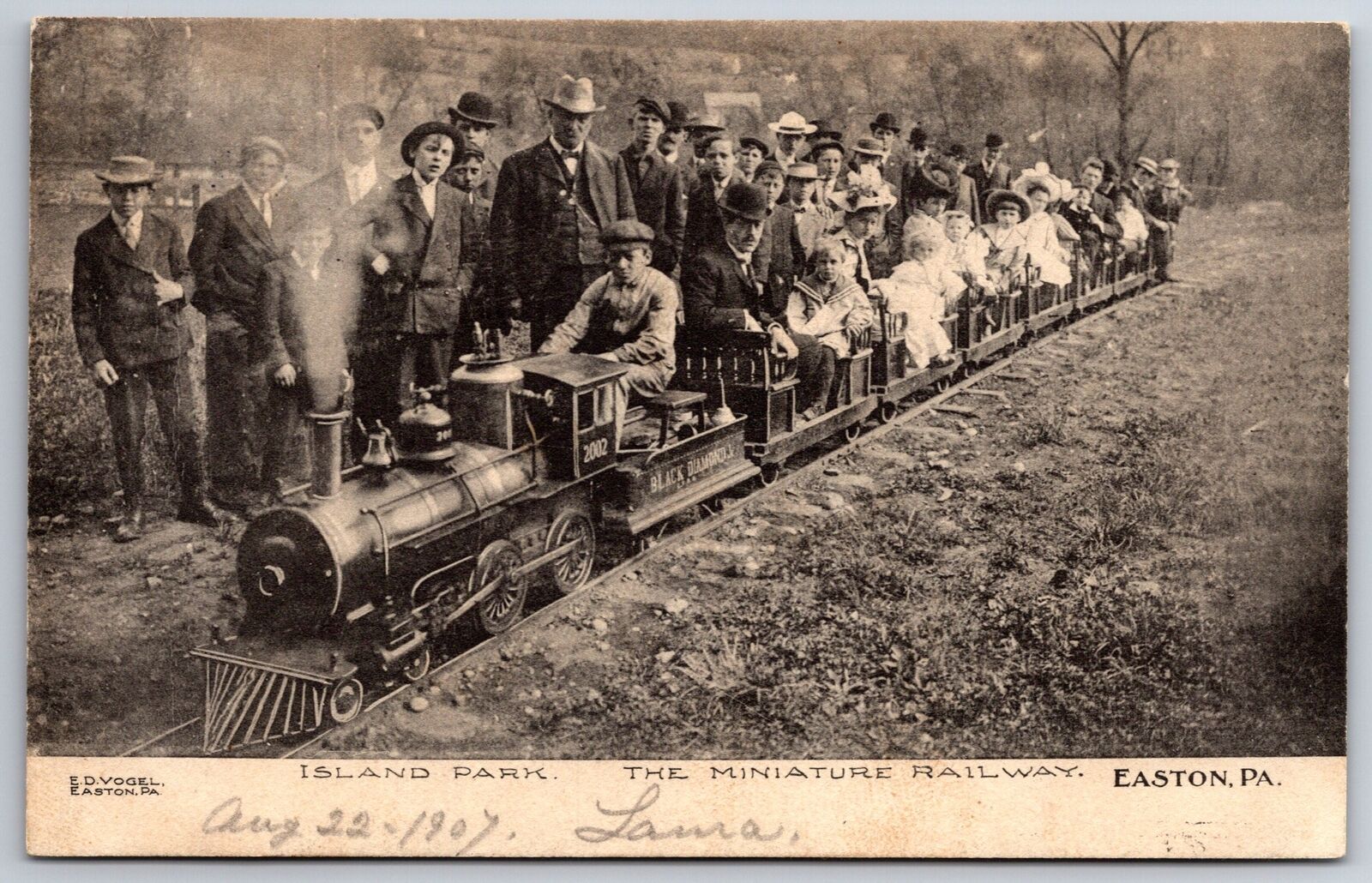 Easton PA~Amusement Island Park Miniature Railway~Adults & Children Ride~1907