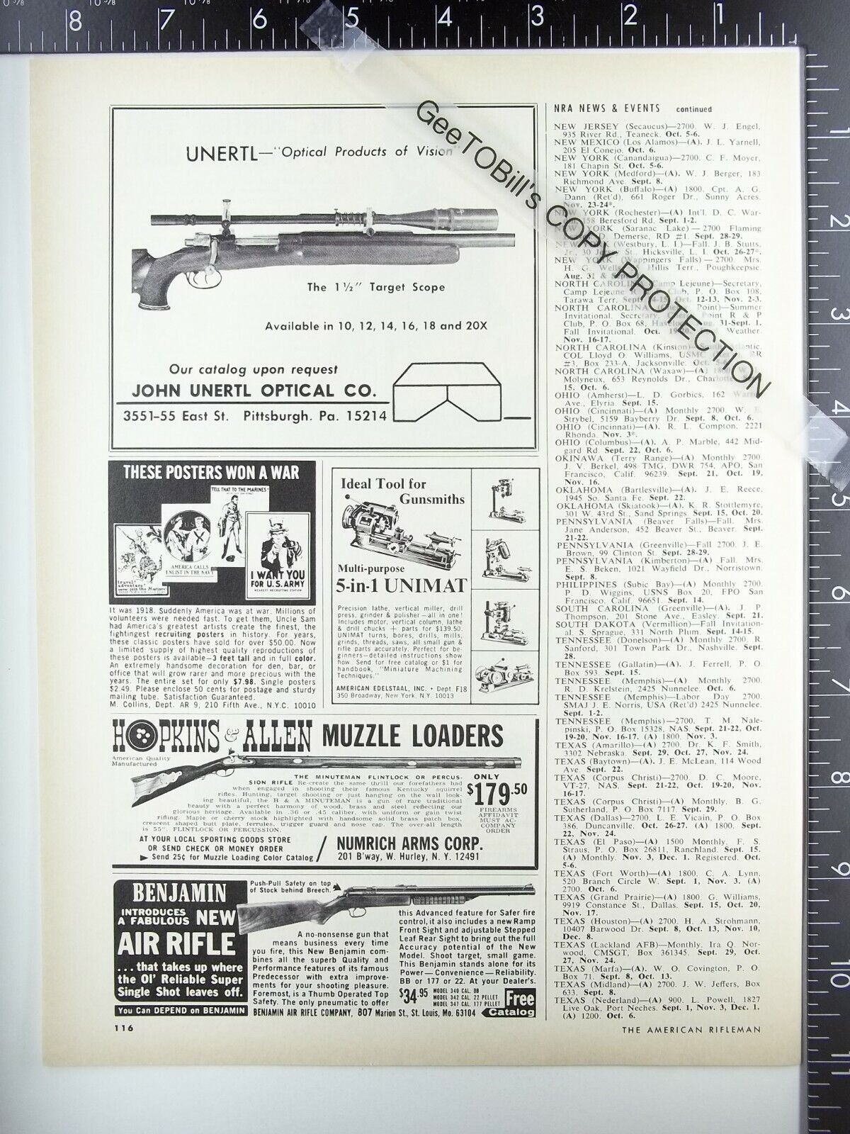 1968 Benjamin Air rifle model 340 342 347 Hopkin & Allen Muzzle loader Unimat ad