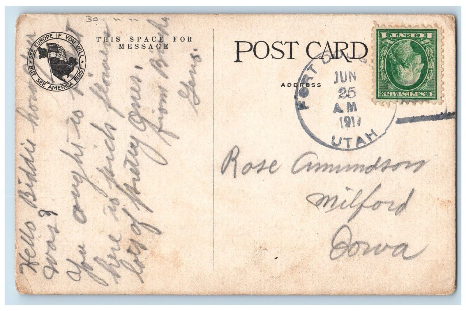 DPO (1917-1921) Great Salt Lake Utah UT Postcard Herd Of Buffalo Antelope Island