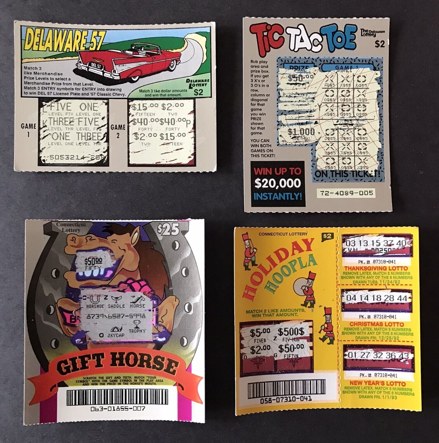 1980s-90s Old Extra Large  Instant Lottery Tickets, 4 different  , no cash value