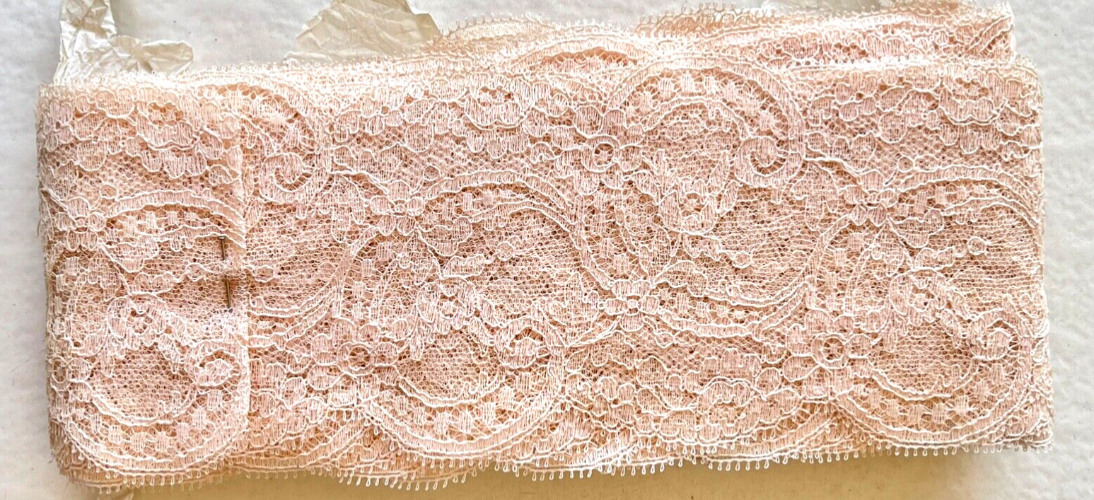 Vintage Antique Length of Blush Embroidered Netlace  - Approximately 400