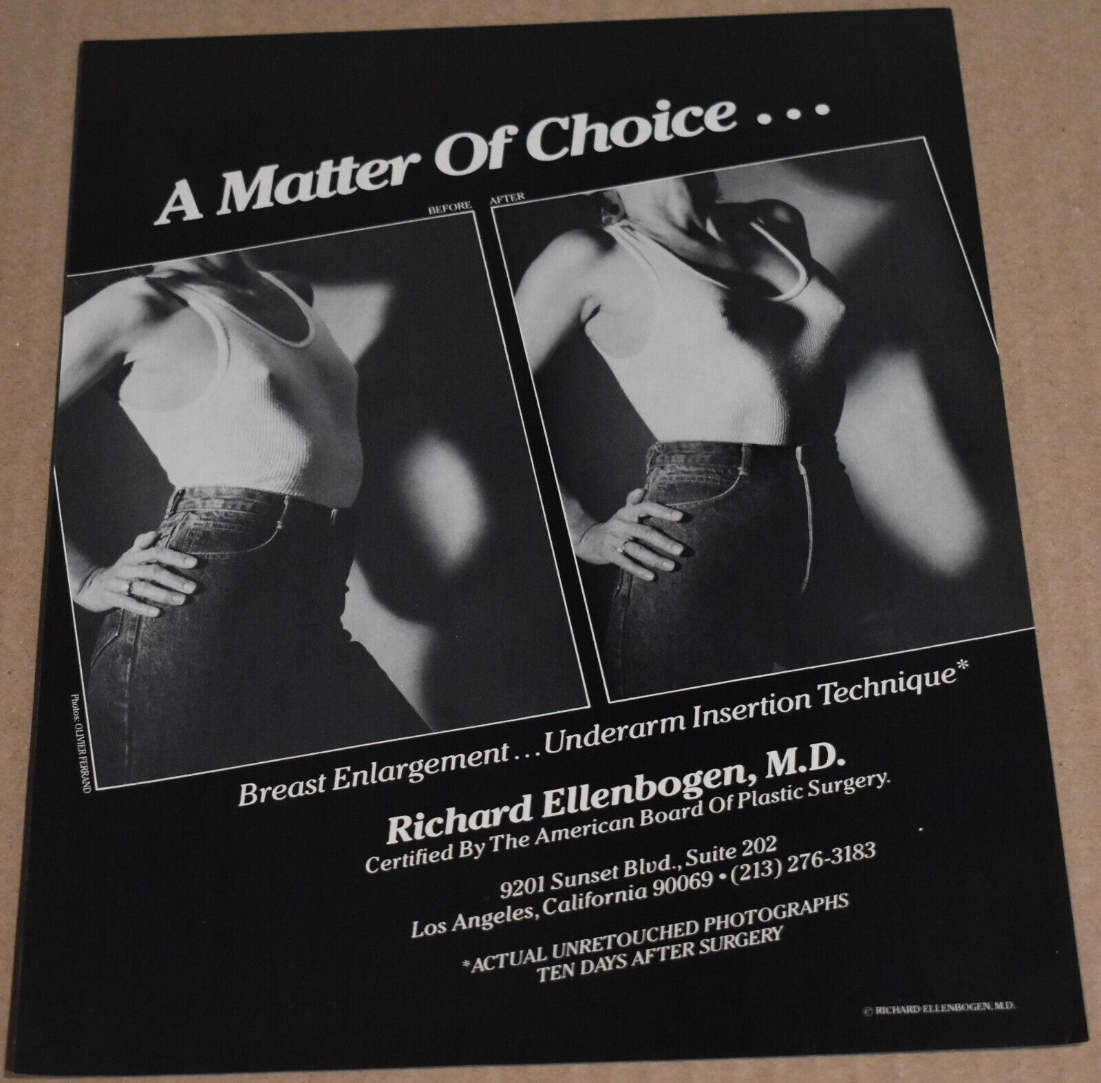1987 Print Ad Breast Enlargement Richard Ellenbogen, M.D. Lady Pinup Los Angeles