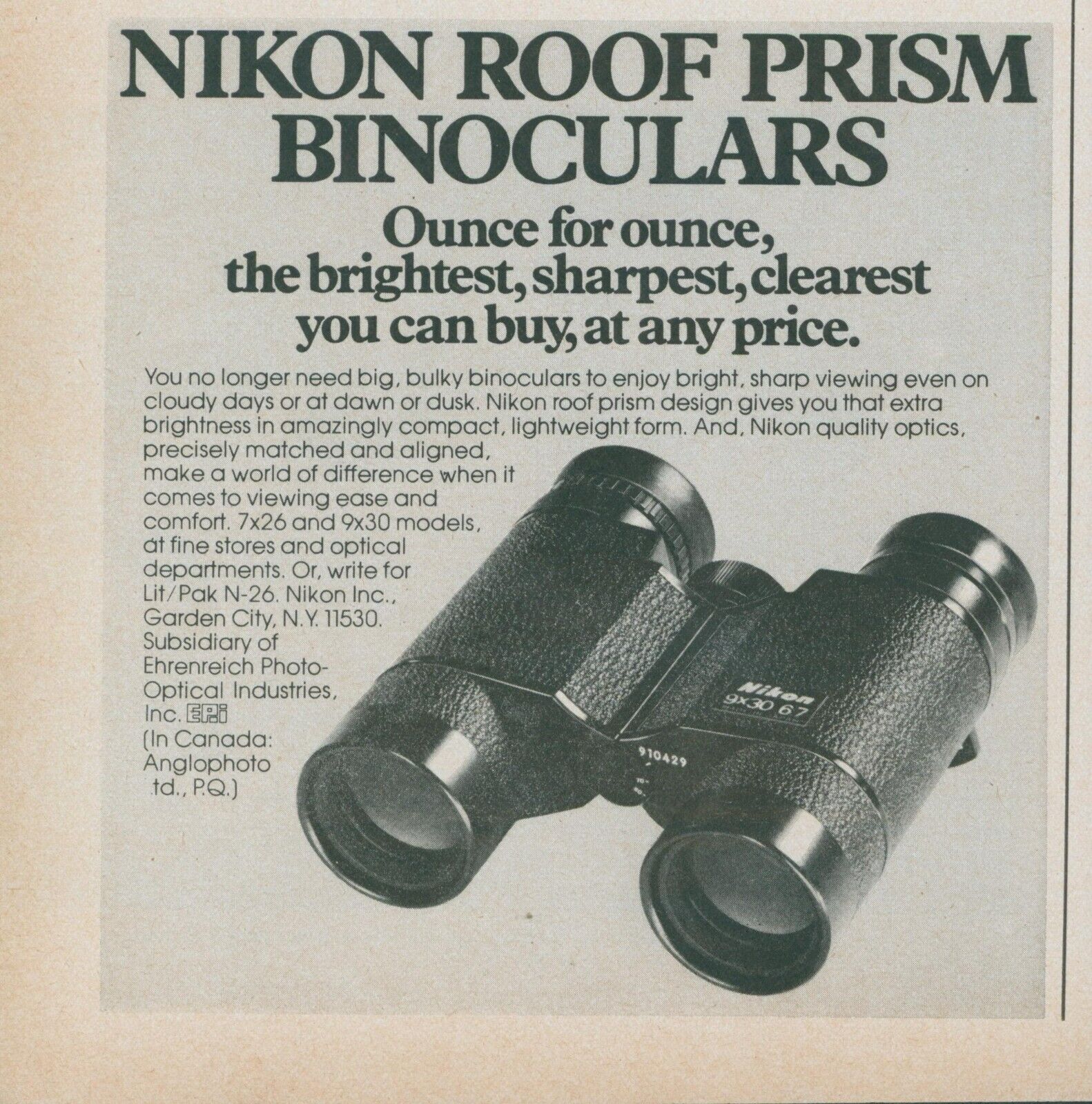 1978 Nikon Binoculars Roof Prism Brightest Sharpest Clearest Vtg Print Ad SI2