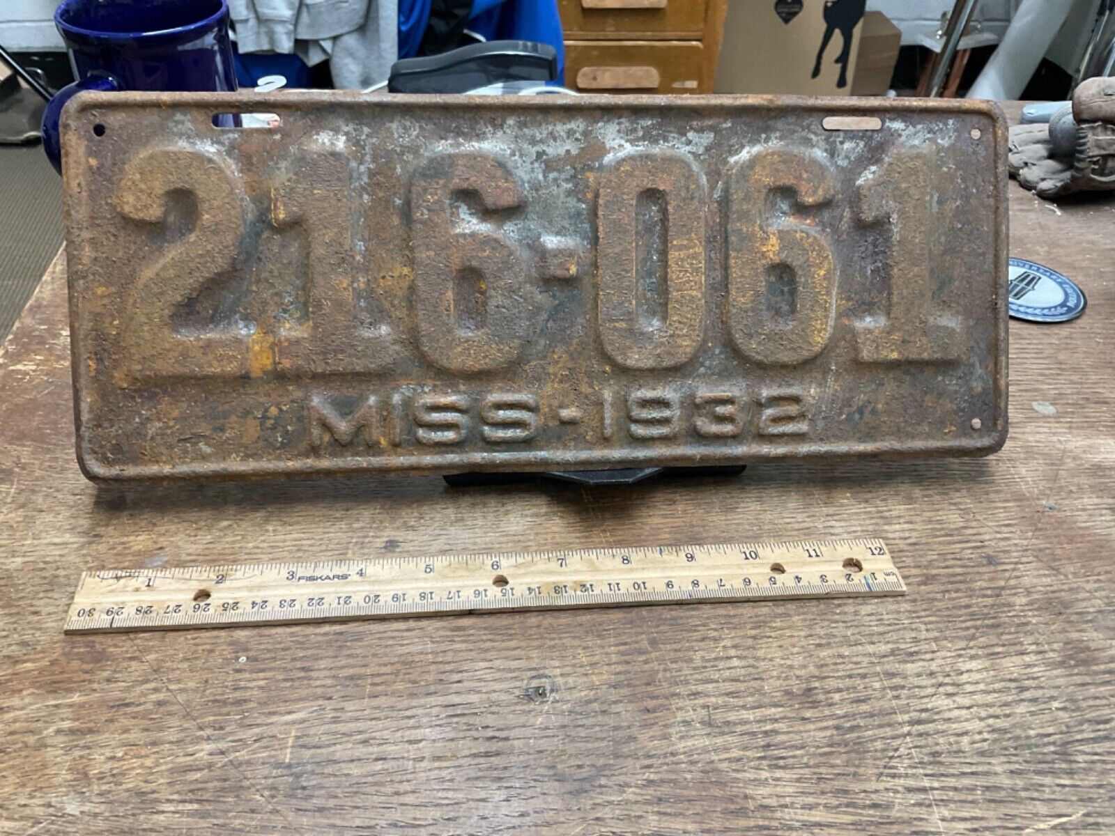 License Plate Vintage Mississippi Miss 1932 Rough 216 061 Rustic