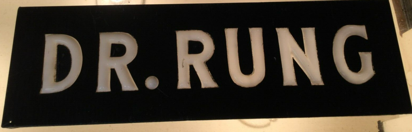 Antique 1920\'s Sign DR. RUNG Buffalo Ny, Opalescent Milk Glass Letters, Flexlume