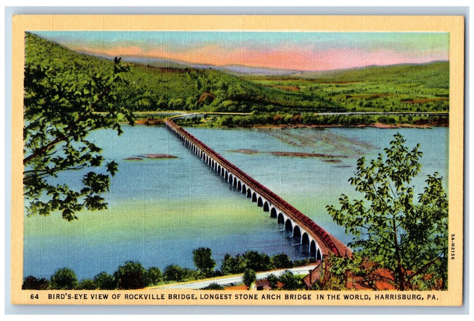 Harrisburg Pennsylvania Postcard Bird\'s Eye View Of Rockville Bridge Stone c1940