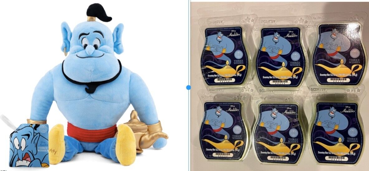 New Scentsy Disney Aladdin Genie Buddy & Three Wishes Scent Pak + 6 Wax Bars