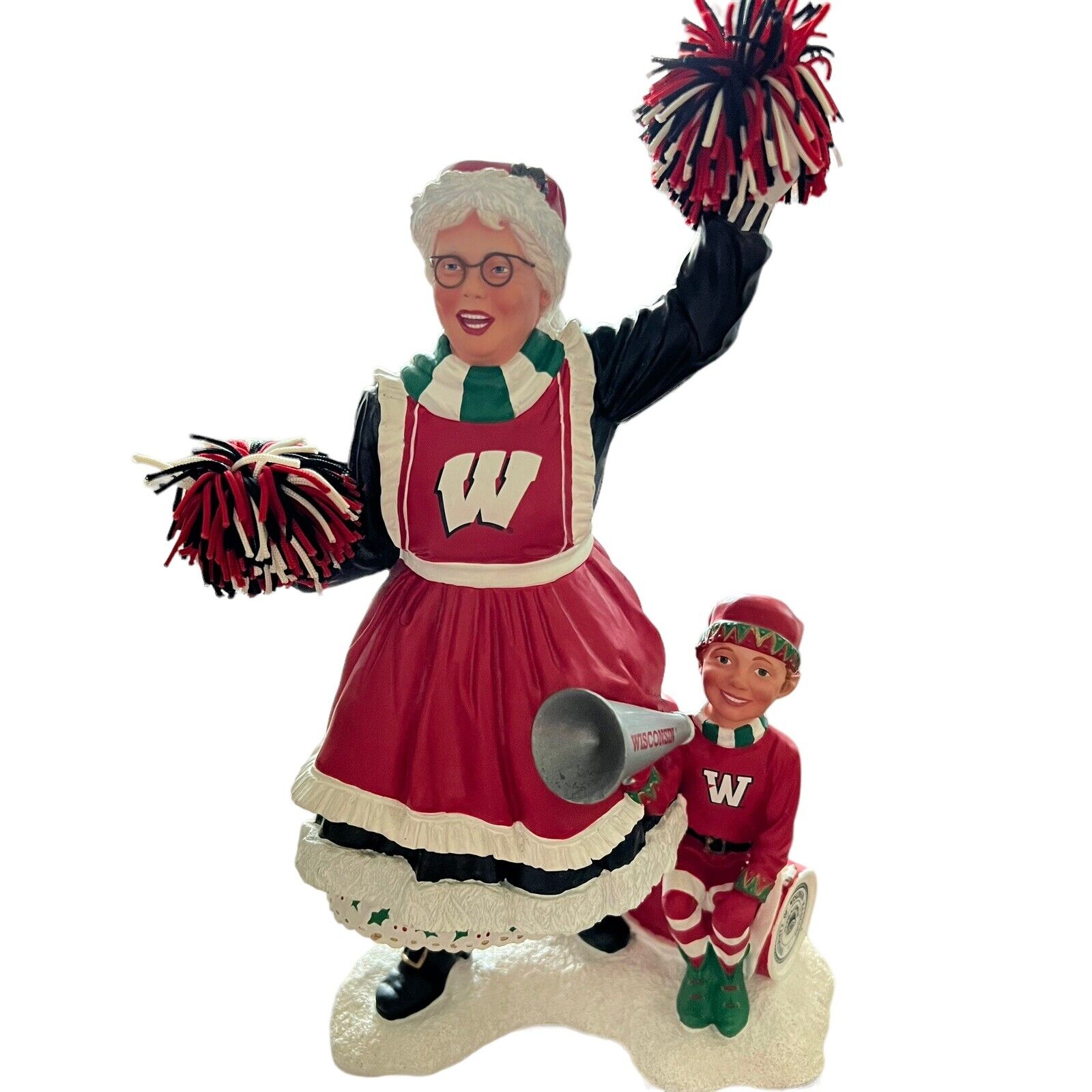 Danbury Mint Mrs Claus And Elf Cheering University Of Wisconsin No Box