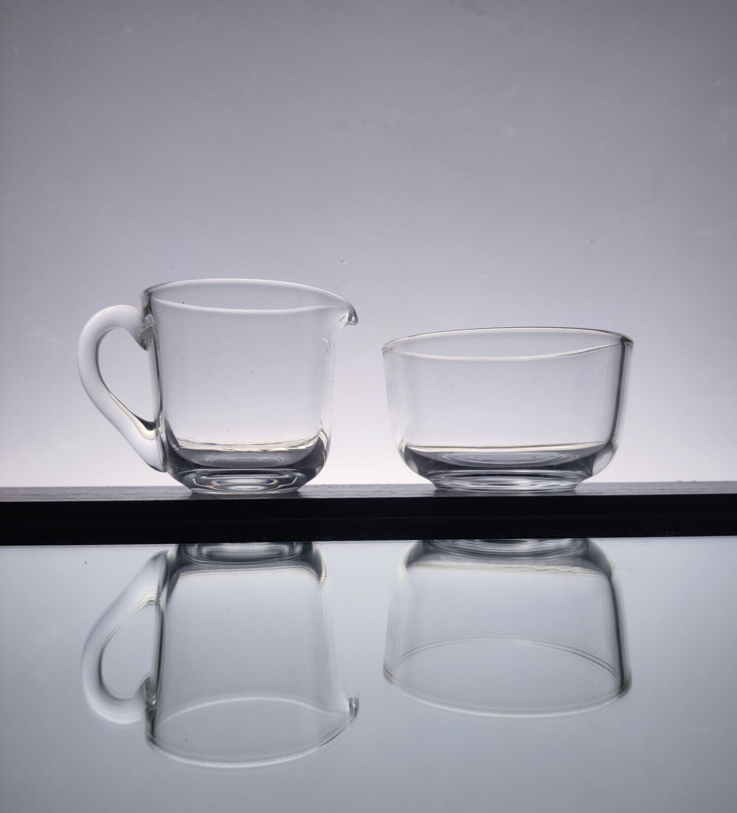 Saara Hopea Nuutajarvi creamer & sugar bowl, clear glass Scandinavian 50s design