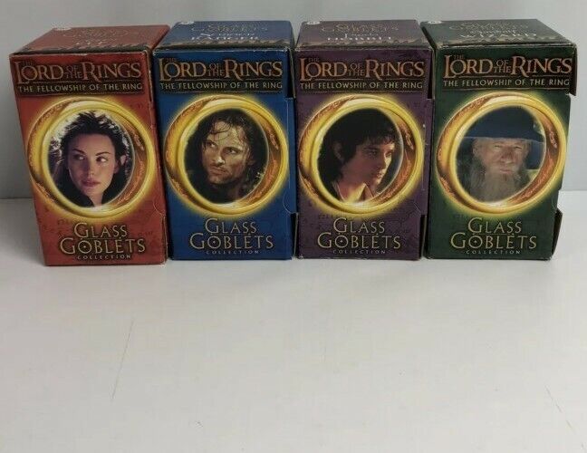 Complete Set Of 4 2001 Lord Of The Rings Glass Goblets Burger King NIB