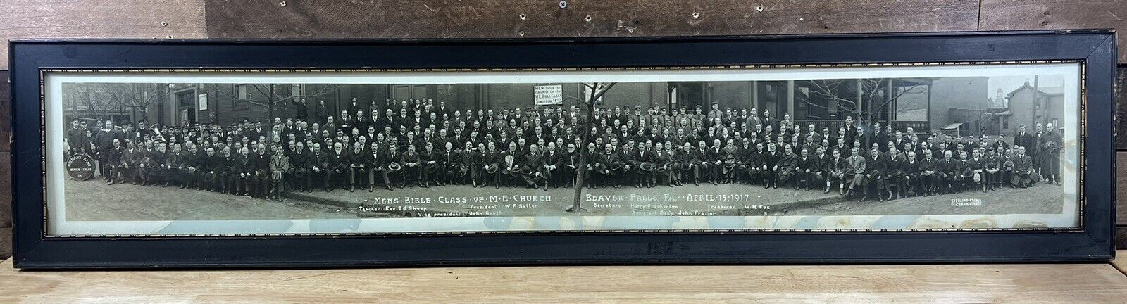 Antique 1917 Wood Framed Men’s Bible Class Of M.E. Church Beaver Falls, PA Photo