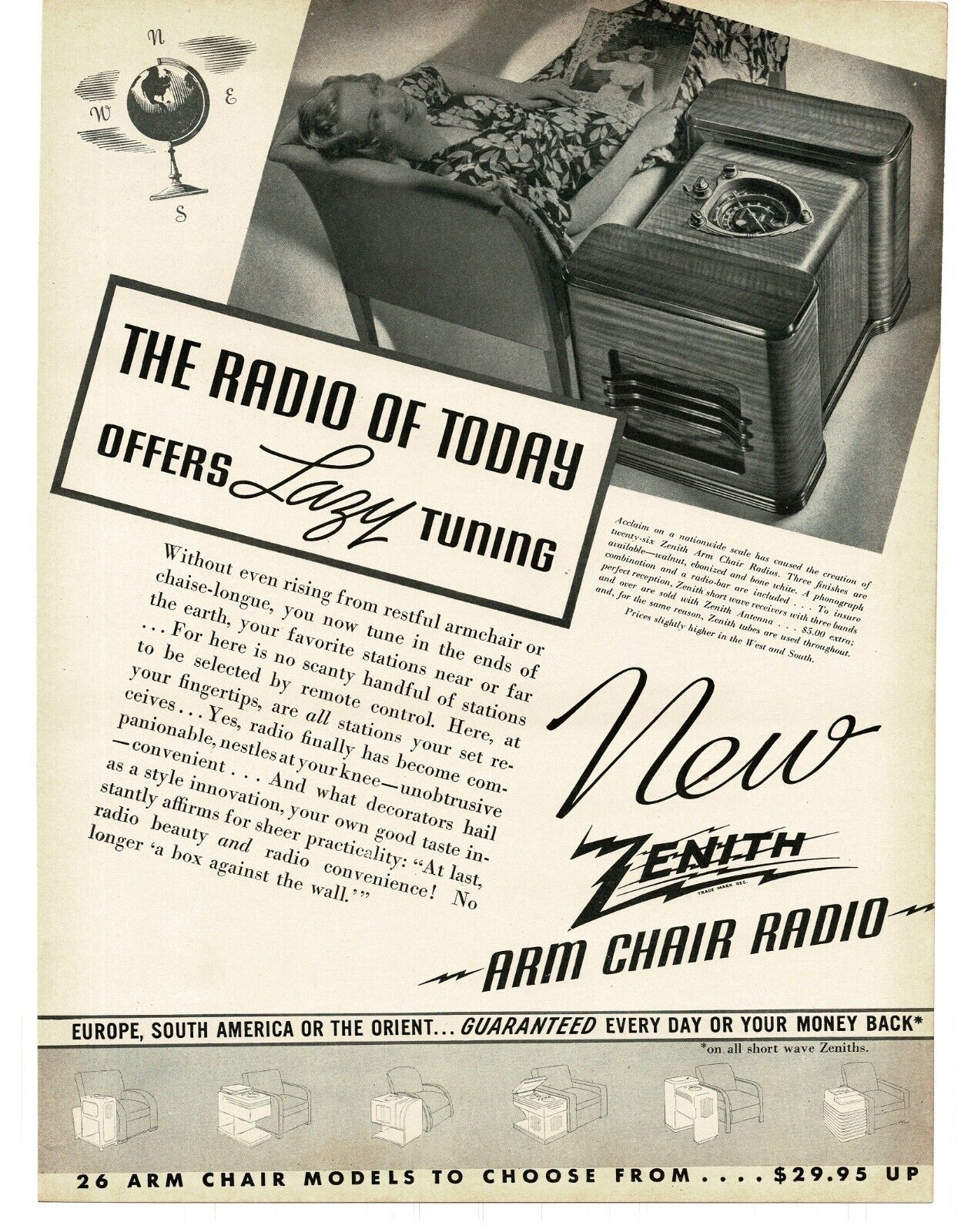 1937 Zenith Arm Chair Radio Model 15-U-246 Vintage Print Ad