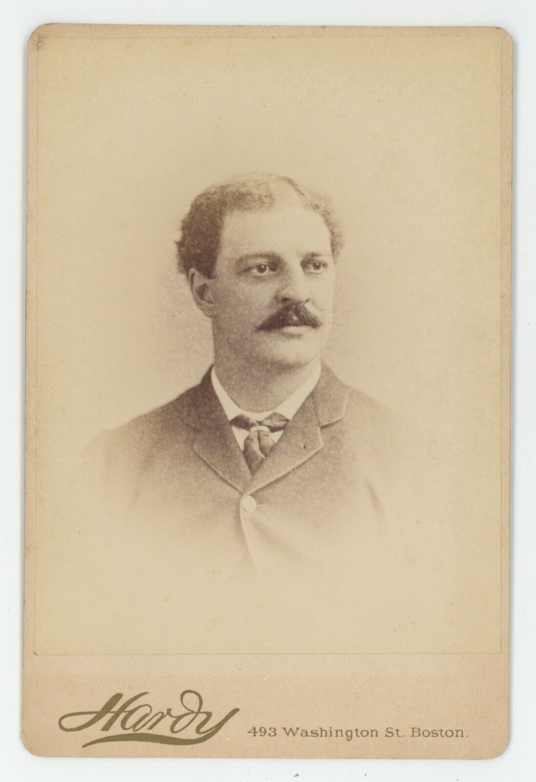 Antique c1880s Cabinet Card Unique Looking Man With Mustache Hardy Boston, MA