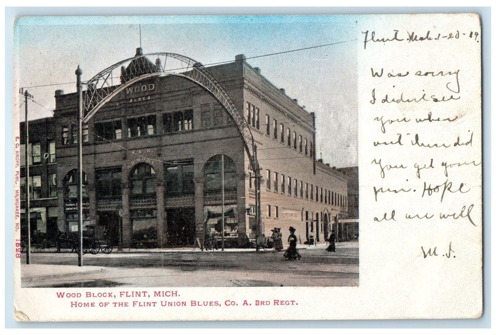 1905 Wood Block Home Of Flint Union Blues Co. Flint Michigan MI Posted Postcard