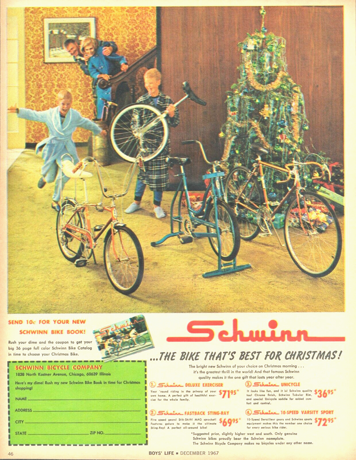 1967 SCHWINN Bicycle PRINT AD banana seat High Handlebars unicycle 10 speed bike