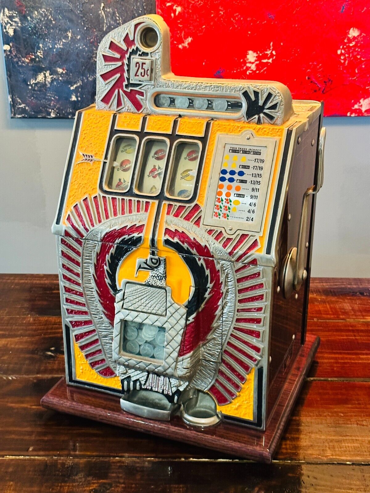 Vintage Mills Novelty War Eagle Slot Machine $.25cent AANCIENT SLOTS Las Vegas