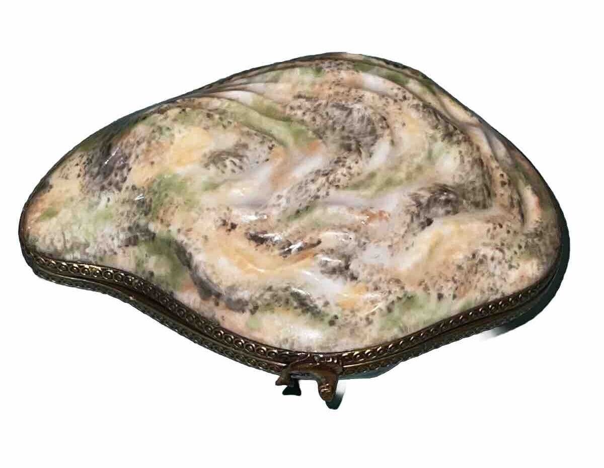 Large Oyster with Pearl Inside Limoges Trinket Box