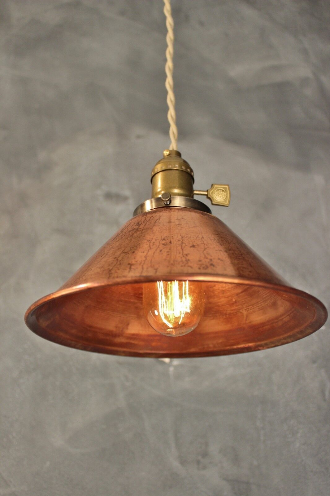 Weathered Copper Pendant Lamp - Vintage Industrial Hanging Light 