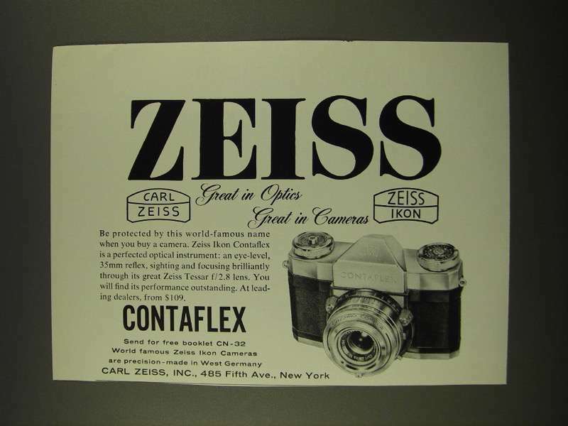 1959 Zeiss Contaflex Camera Ad - Great in Optics