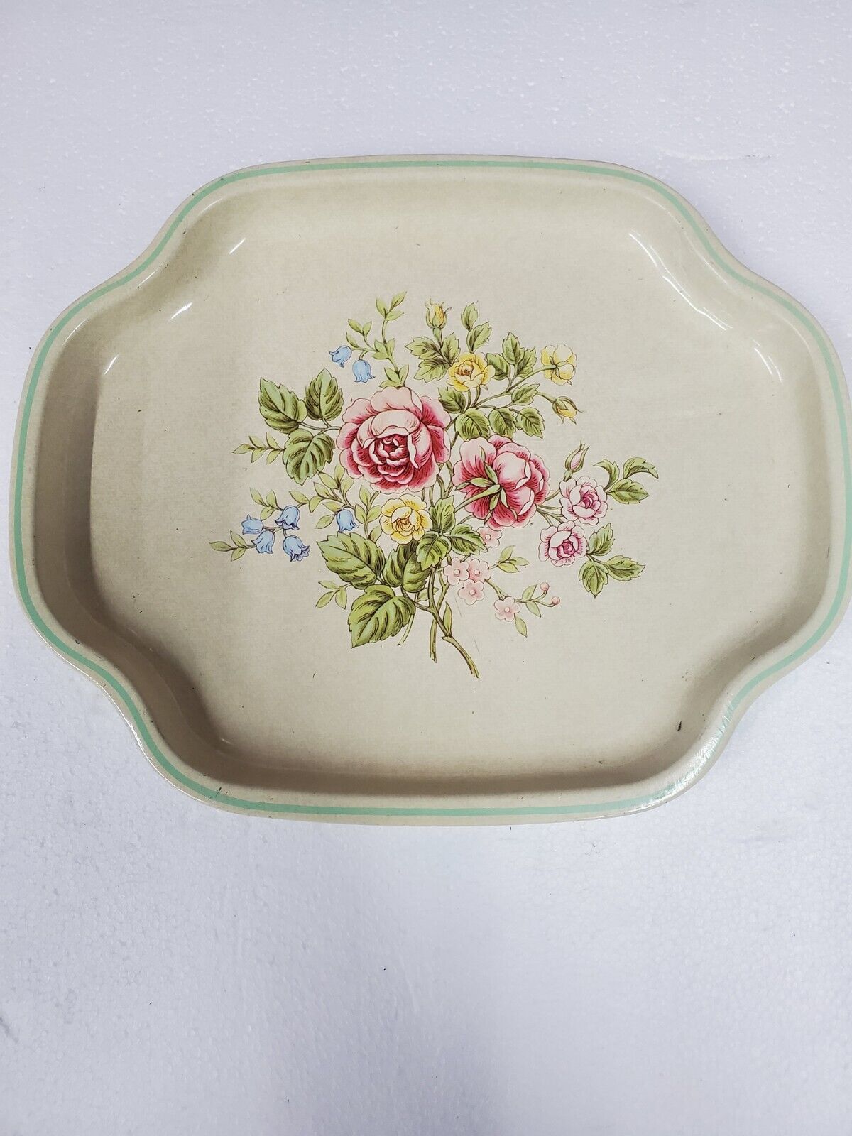 Vintage Avon Serving Tray Metal Antique Plate Floral Pattern
