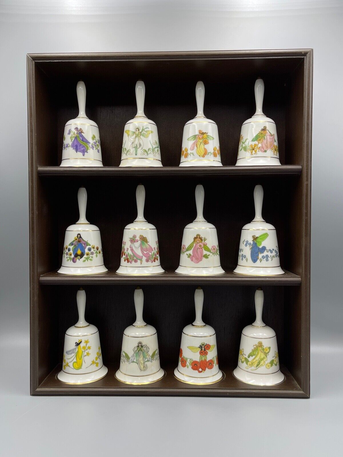 (12) Vintage 1979 Franklin Porcelain Flower Bell Collection - Bone China - 