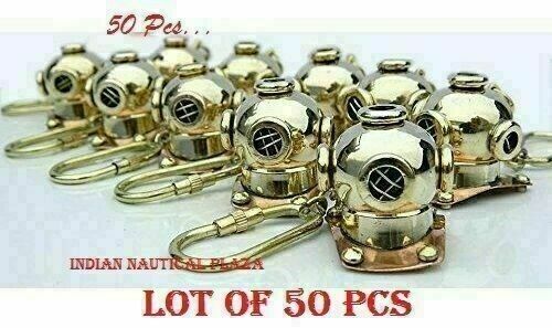 Lot Of 50 PCs Solid Brass Polish Mini Diving Helmet Key Chain Key Ring Gift Item