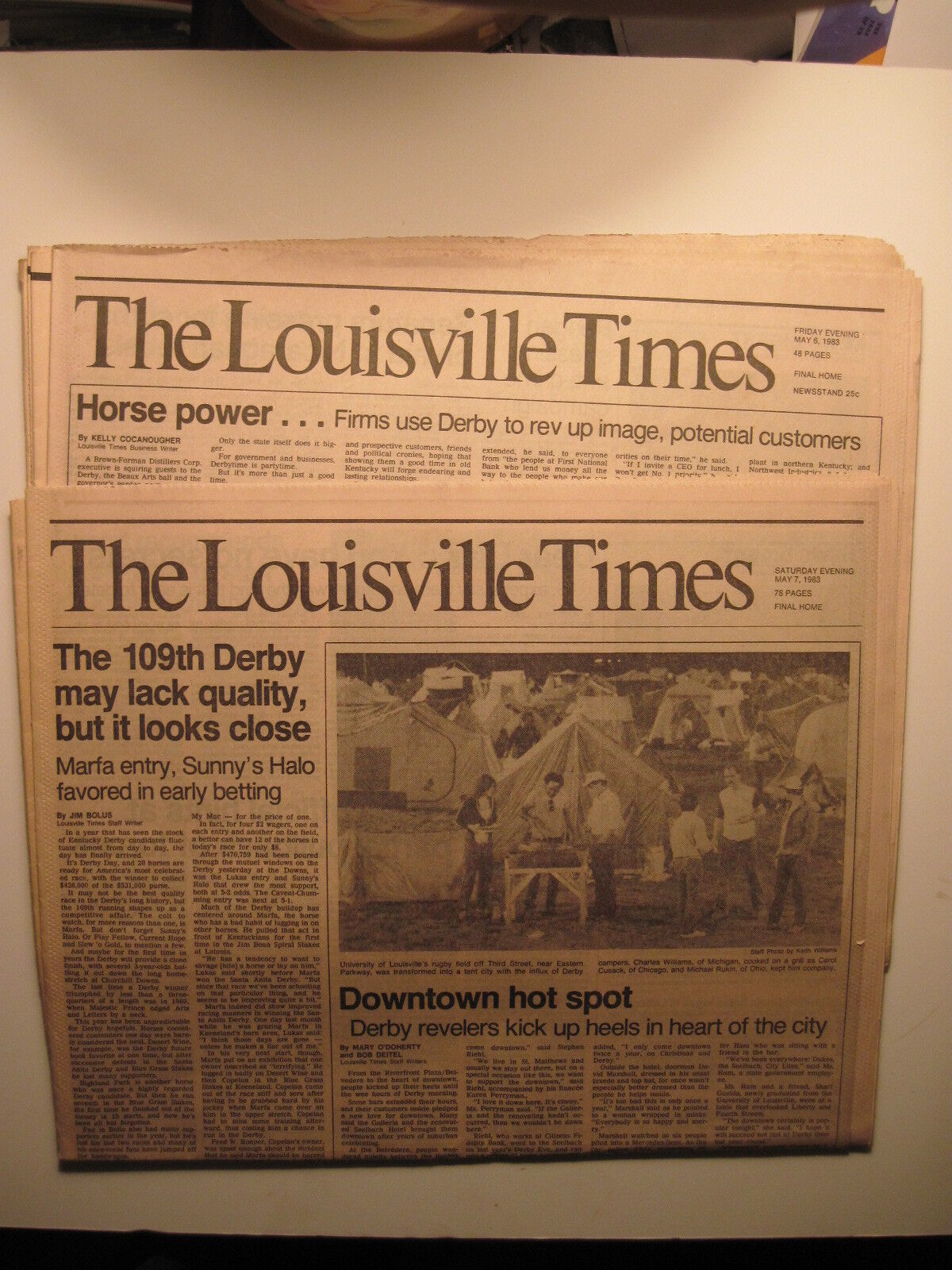 Louisville Times May 6 & 7 1983 Newspapers. 109th Kentucky Derby- Sunny's Halo