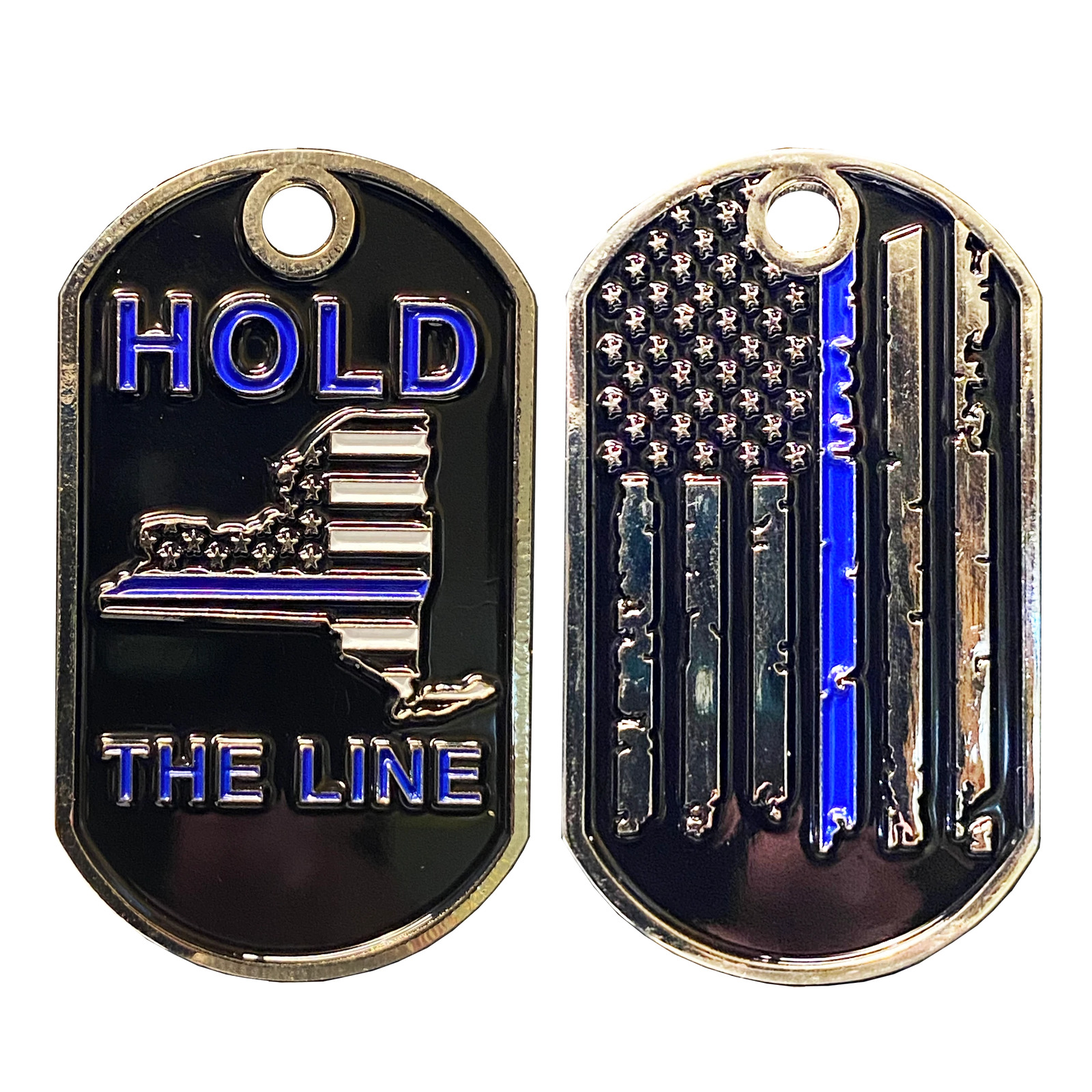 DL4-06 New York Thin Blue Line Challenge Coin Dog Tag NYPD Hold the Line Police