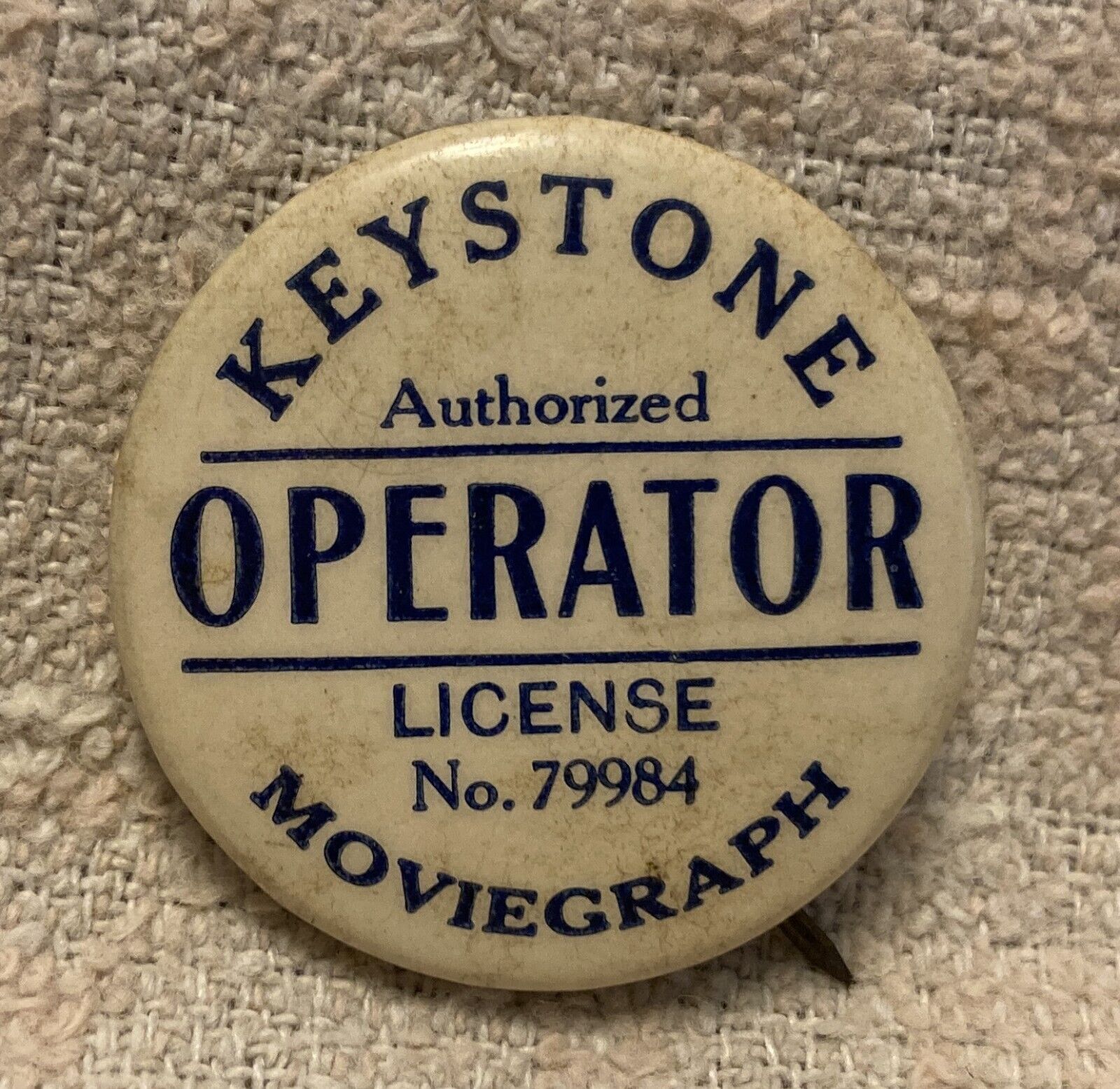 Vintage Keystone Moviegraph Film Projector Operator License Pinback Button