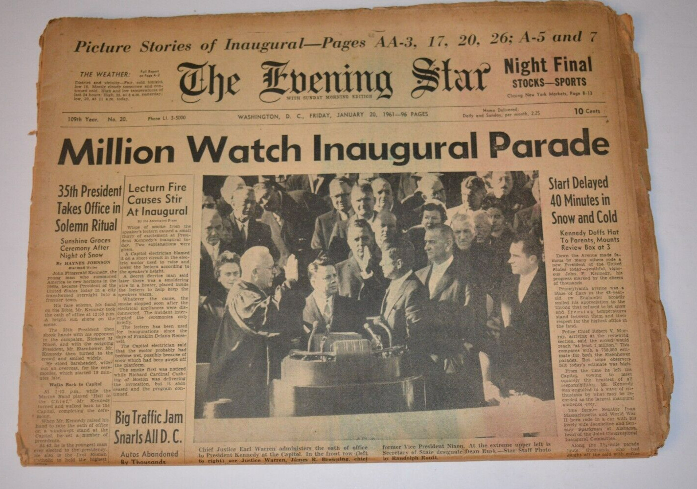 JFK Inaugural Parade, John F Kennedy Jan 20, 1961 DC Historic Original Newspaper