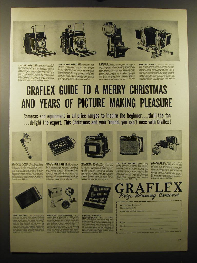 1950 Graflex Cameras Ad - Century Graphic, Pacemaker Graphic, Graphic View II
