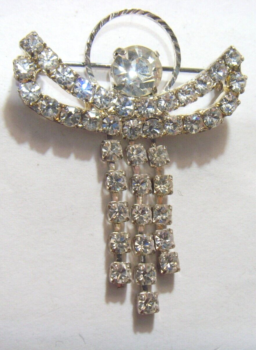 1930s antique prong set clear diamante jewels Angel religious Brooch 53013