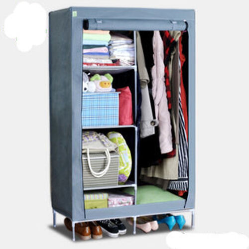 Clothes Garment Storage Portable Wardrobe Organizer Closet Rack Silver Armoires