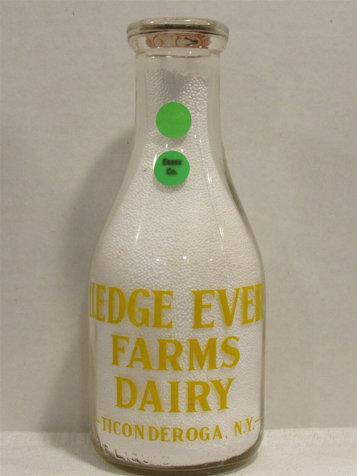 TRPQ Milk Bottle Ledge Ever Farms Dairy Farm Ticonderoga NY ESSEX COUNTY 1951