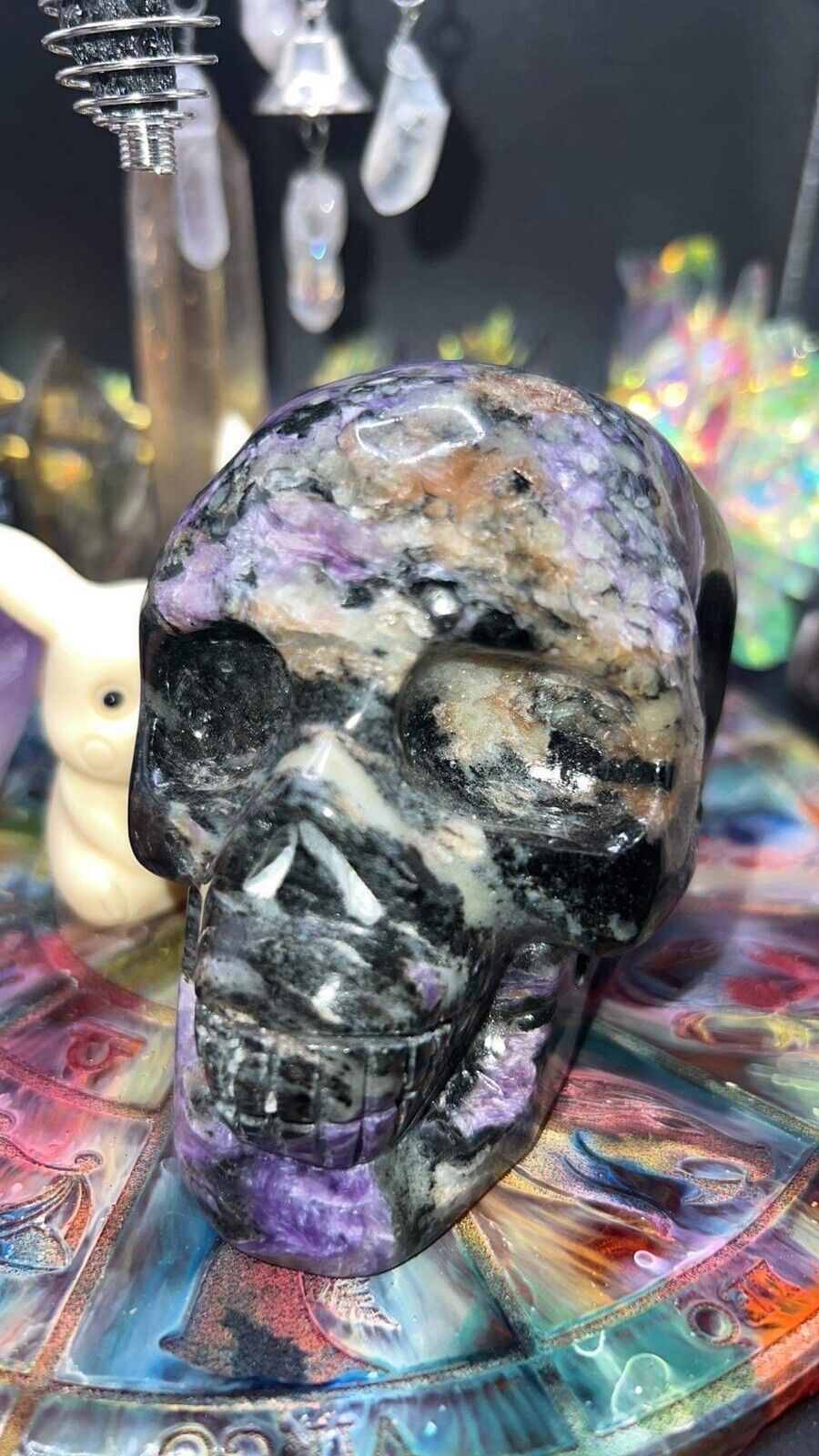 Rare Russian charoite skull carving vibrant crystal for your collection or altar