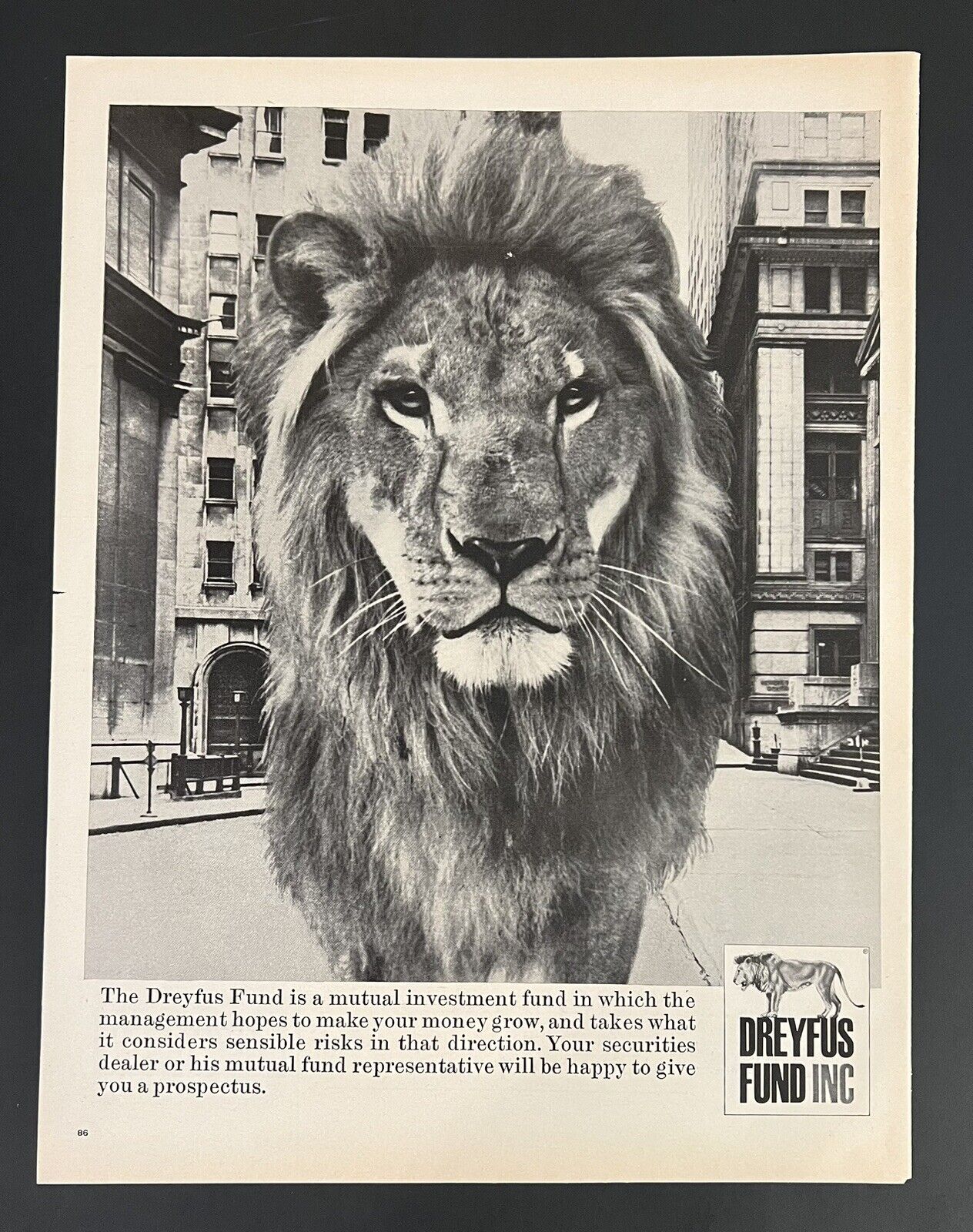 Dreyfus Mutual Fund 1967 Life Print Add 13x11 Lion Finance Wall Street Stocks