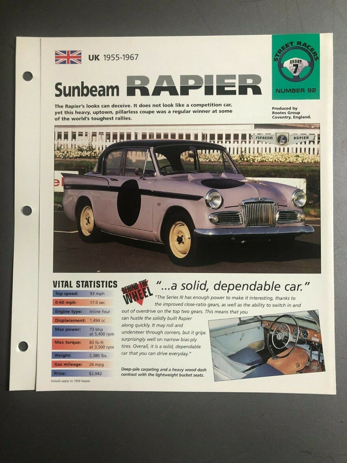 1955 - 1967 Sunbeam Rapier Coupe IMP \