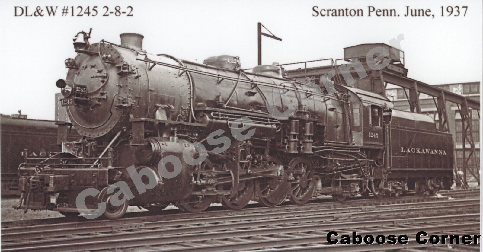 DL&W Railroad #1245 2-8-2 Scranton Penn June 1937 B&W Photo (L0292)