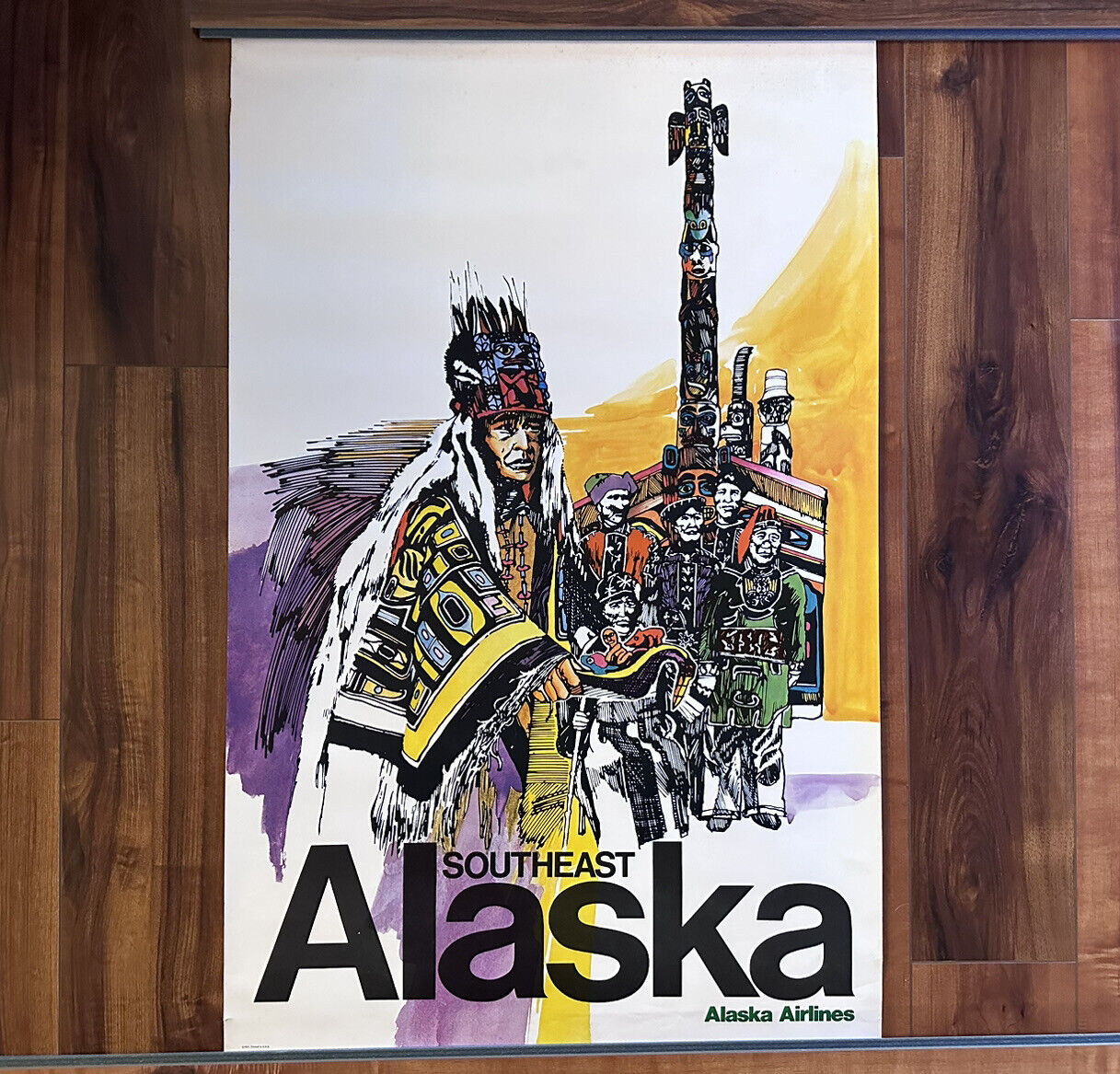 Vintage Original 1974 Alaska Airlines Southeast Alaska Travel Poster Natives