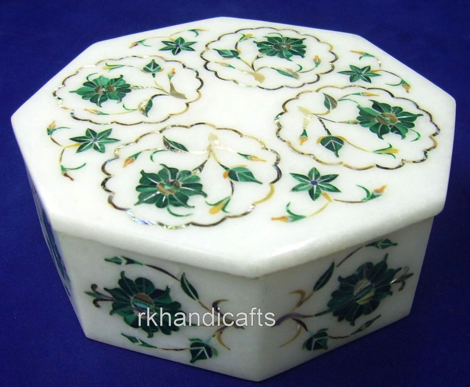 5 Inches Marble Jewelry Box Malachite Stone Inlay Work Cosmetic Box Gift for Her