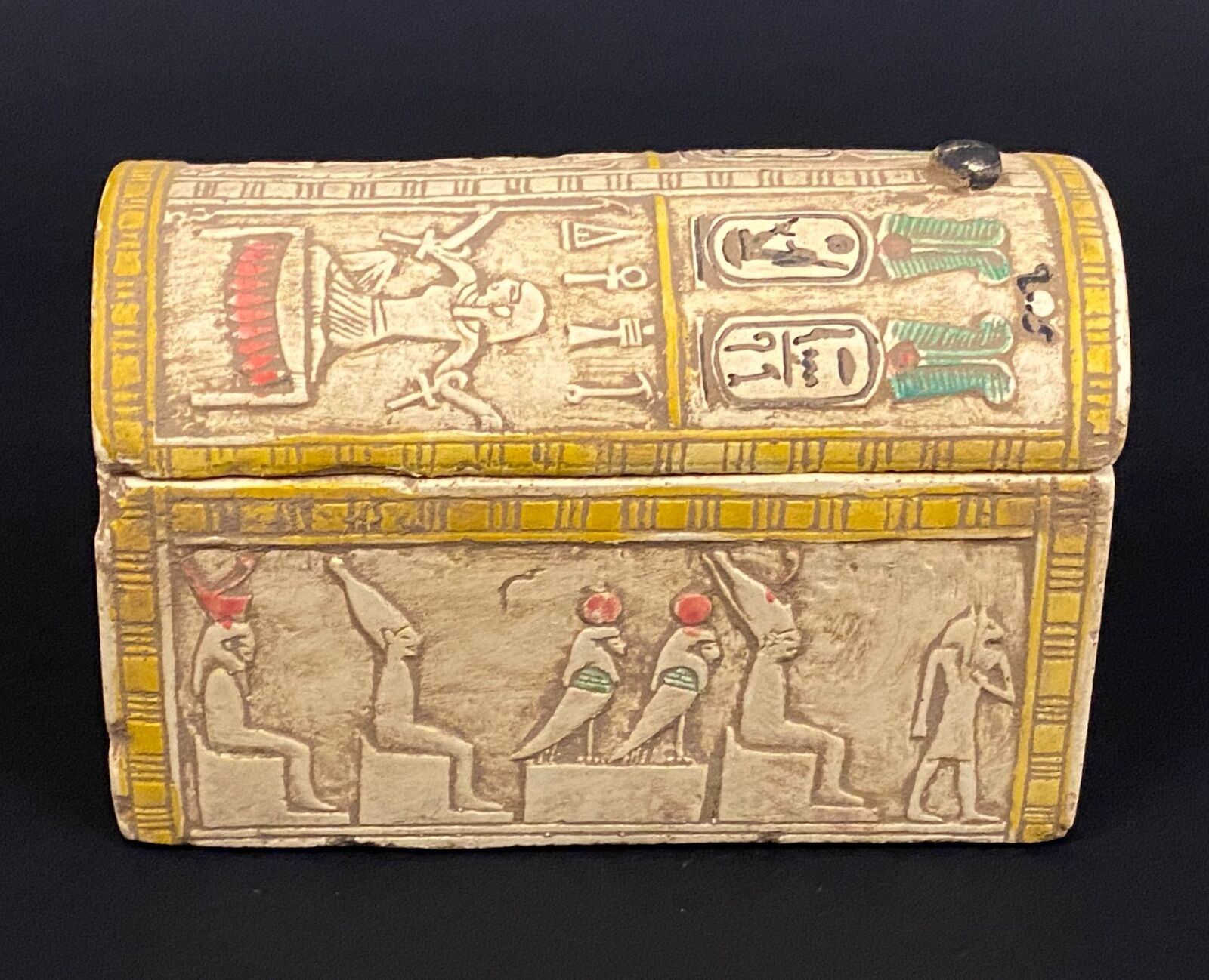 Magnificent Ancient Egyptian Ushabti Mummy Tomb Box Shows Osiris, Anubis, Scarab