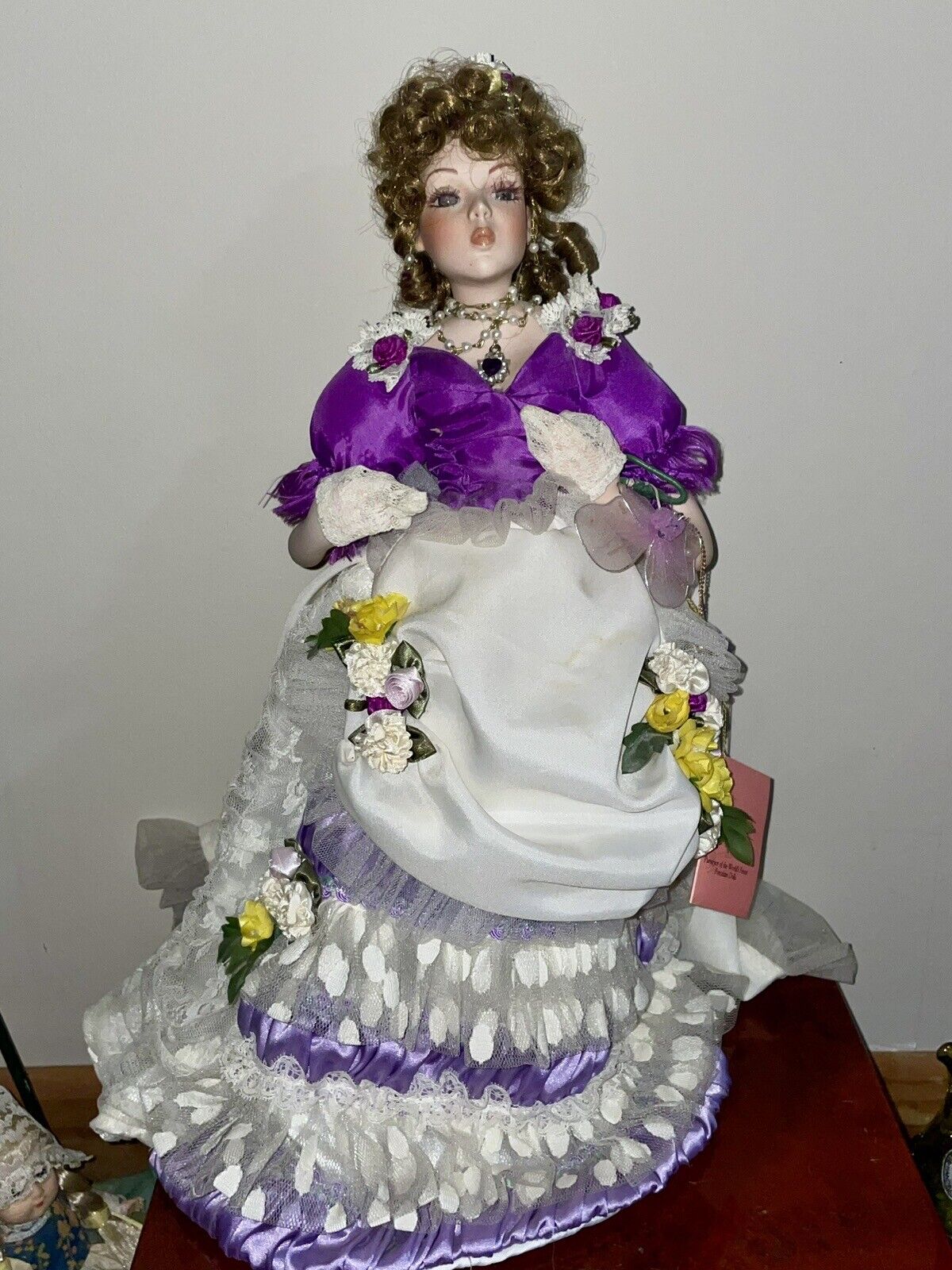 Vintage PARADISE GALLERIES Purple Amethyst Dress Porcelain Girl Figurine 17”