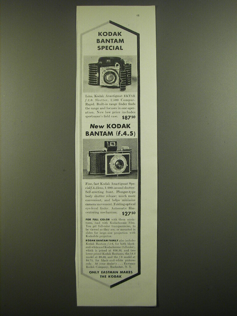 1938 Kodak Bantam Special and Bantam (f.4.5) Cameras Ad - Kodak Bantam Special