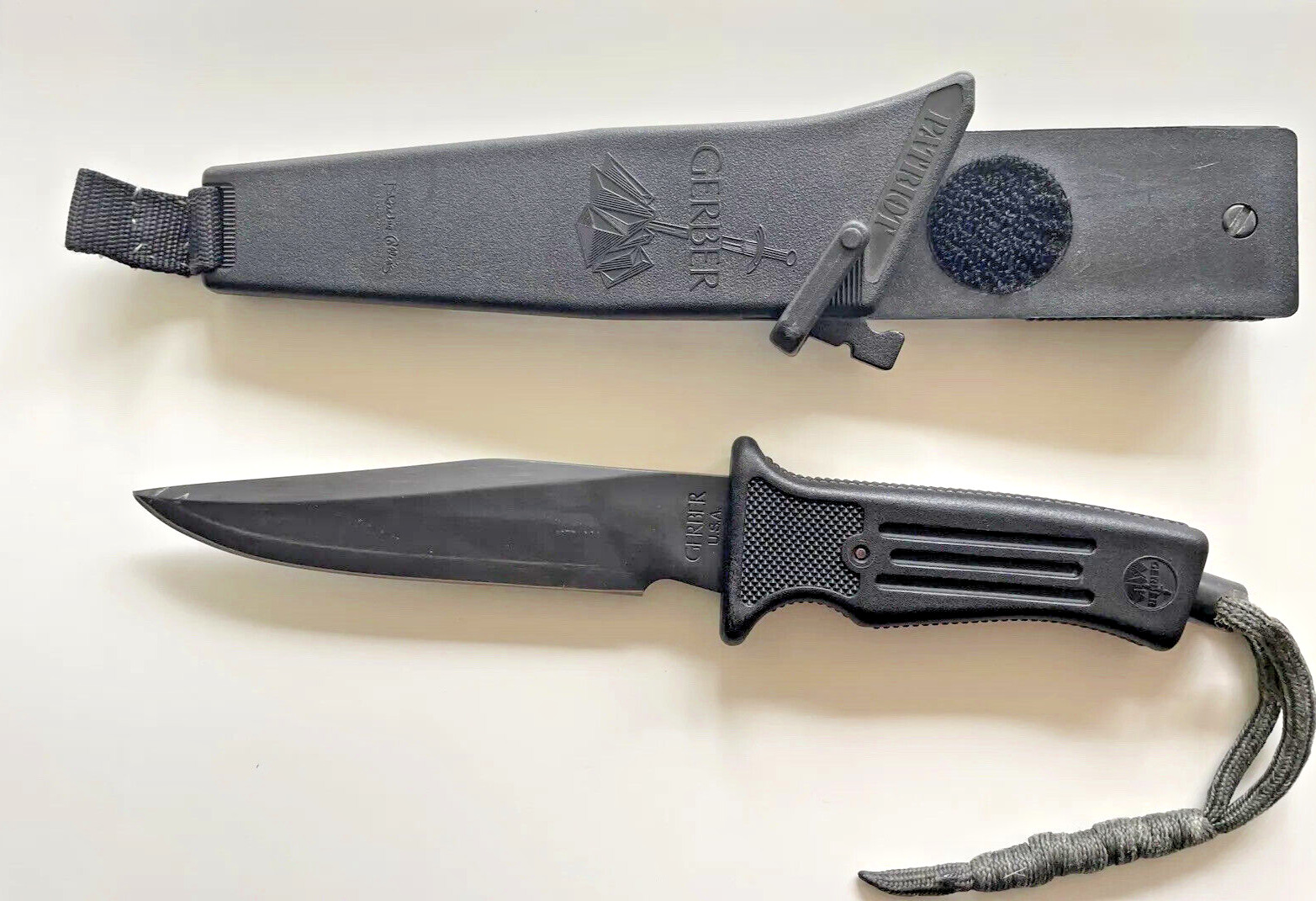 Gerber Patriot Fixed Blade Knife Blackie Collins Design Sheath USA Vintage