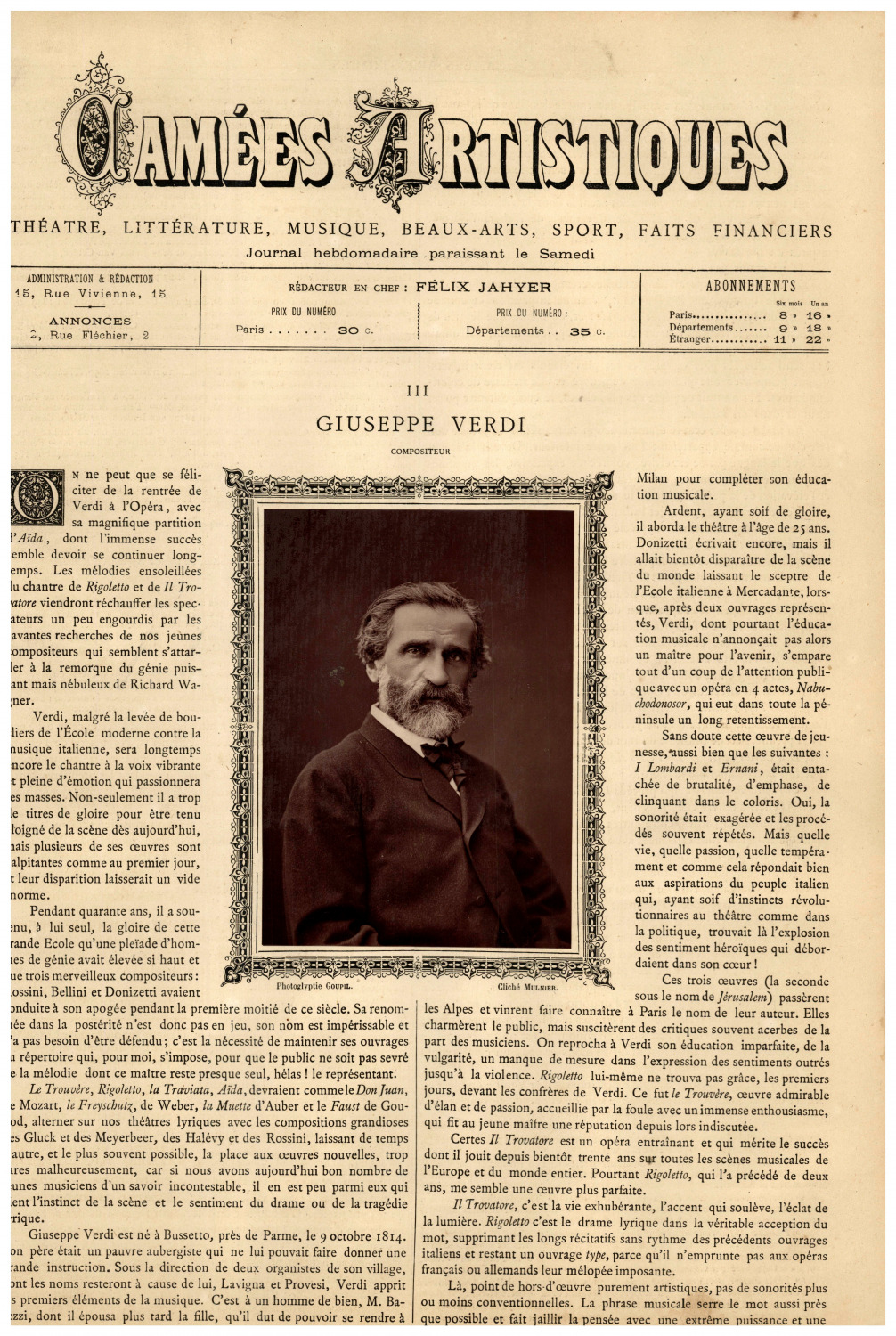 Goupil, artistic cameos, Giuseppe Verdi (composer) vintage print, print print d