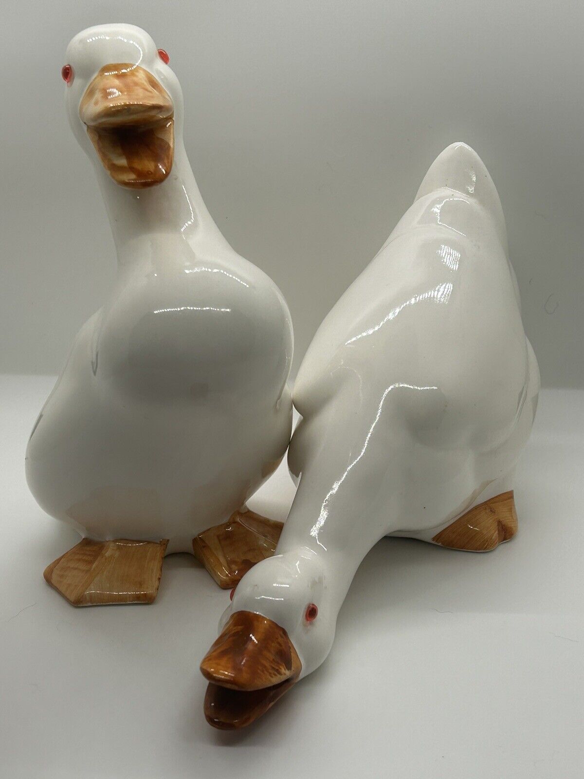 Vtg Rosenthal Netter Porcelain White Geese/Ducks Pair Of Figurines Italy Large 