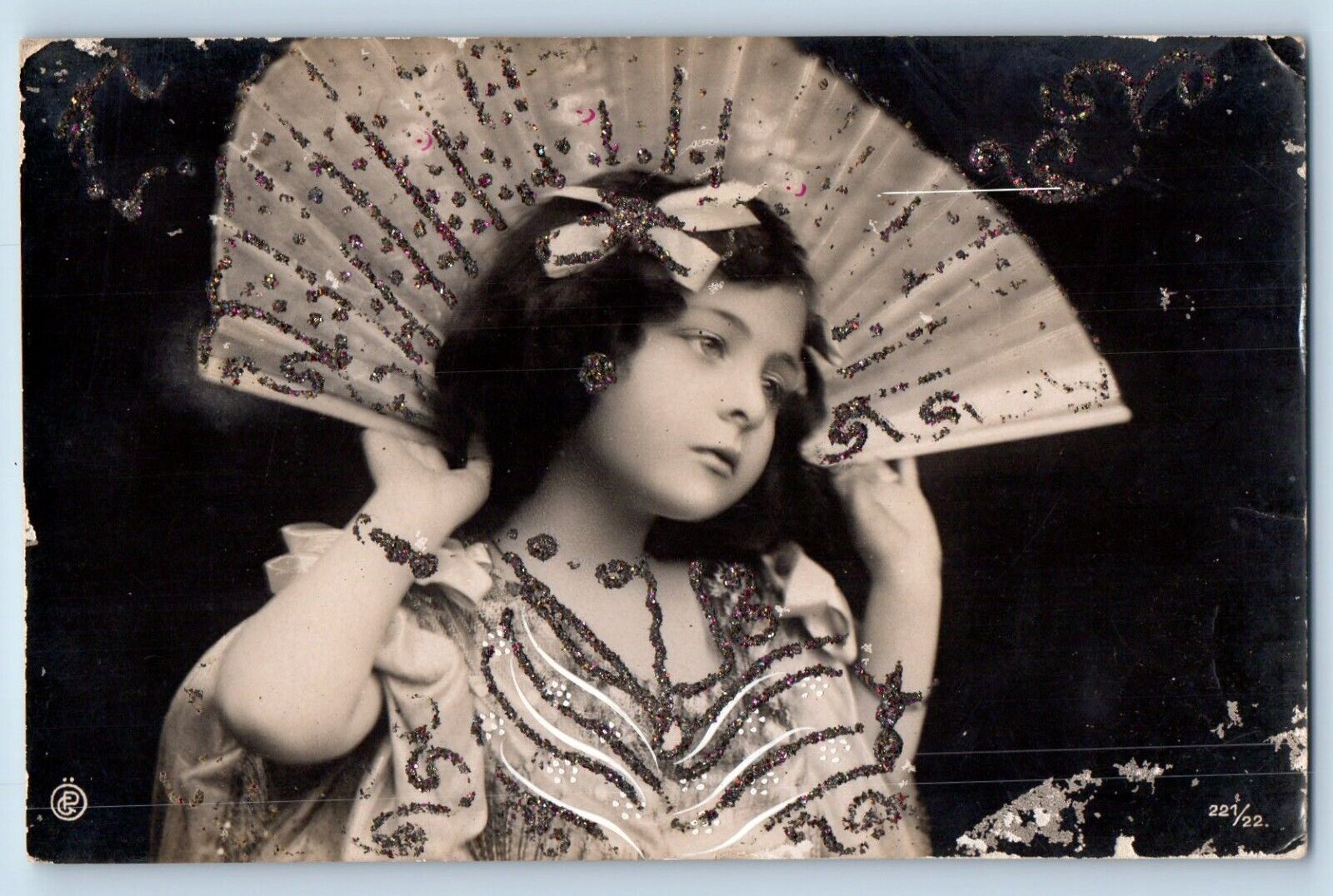 Pretty Girl Postcard RPPC Photo Wearing Costume Glitter c1910\'s Posted Antique